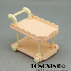 臺灣熱銷 食玩小餐車手推車微縮廚房過家家迷你食物擺件娃娃屋模型兒童玩具, 香檳色小餐車, 1個