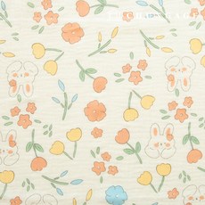 요루 이중 거즈원단 면 무형광 바이오워싱 천 꽃무늬 원단 체리 크림, 29) 피치 토끼