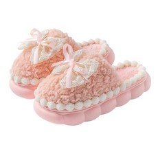 보우 슬리퍼 하우스 여성용 남성용 슈즈 메모리 폼 플러시 침실 실내 실외 신발 핑크 a