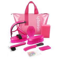 Ueemph 말 그루밍 키트 전문 승마 관리 도구 브러시 빗 스크레이퍼 및 장갑 10개가 포함된 핑크 보관 가방 (핑크), Ueemph 말 그루밍 키트, 전문 승마 관리 도구,, 1