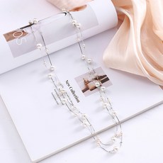 秋冬新款長款毛衣鏈 氣質多層珍珠項鏈 時尚服飾配飾, 大小珍珠長款項鍊(153cm)-白K, 1個