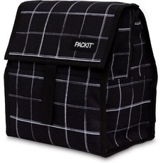 PackIt 냉동 가능한 런치 백 지퍼 잠금 블랙, Black Grid, Black Grid, 1개