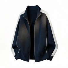 【美式復古重磅】開衫衛衣 拉鍊外套 衛衣外套 夾克 男裝 撞色拼接 插肩袖 立領短寬廓形 春季潮流穿搭