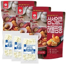 [천일냉동]삼선얼큰해물짬뽕육수 420g + 중화면 230g (각3개씩), 3개