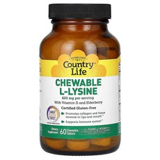 컨트리라이프 츄어블 L라이신 LLysine 비타민D 엘더베리 함유 탱기오렌지트위스트 60정, 120g, 1개