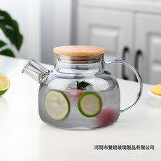 冷水壺 玻璃涼水壺 冰箱大容量 玻璃珠竹蓋 家用果汁飲料茶壺, 1個, 灰色1升（無珠竹包鋼蓋款）