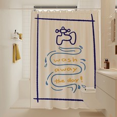 趣味圖案浴簾 乾濕分離防水布 浴室掛簾, 1個, 洗去疲憊花灑,單簾無杆：寬120高200cm