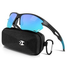 115452 Occhsouo 남성용 스포츠 편광 선글라스: UV400 보호 선글라스 랩 어라운드 고글 달리기 운전용 블랙 블루., 115452 Occhsouo 남성용 스포츠 편광 선글라