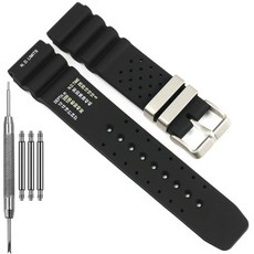 Feyert Citizen Diver 교체용 스트랩과 호환되는 22mm 부드러운 실리콘 시계 밴드 남성용 스포츠 방수 팔찌 (블랙스트랩 스틸 버클) 183276