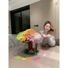 일본풍 벚꽃 나무 레고 세트 조립블록 성인레고 선물 장난감 키덜트, 무지개 트리 하우스 7800+, 1개