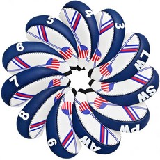 MuRealy 미국 국기 골프 클럽 커버 11피스 프리미엄 네오프렌 헤드 커버 세트 골프 아이언 헤드 커버 세트 헤드커버 아이언용 보호 커버