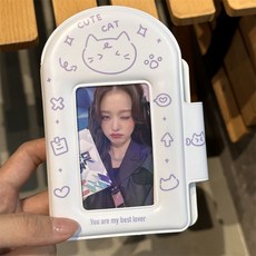 貓咪耳朵小卡冊 反扣3寸拍立得相冊 愛豆韓系卡包收納冊 小卡收納冊 拍立得相冊愛豆追星, 白底紫貓3吋卡冊