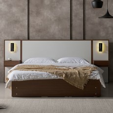 블랑누보 피오르 호텔형 킹사이즈 침대 프레임 수납형 높이230, (BYE0021S) 월넛 (K프레임+협탁2)