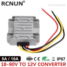 컨버터 컨덕터 커넥터RCNUN 18-90V 12V 5A 10A 벅 컨버터 DC 24V 36V 48V 60V 72V DC 12V 60W 120W 자동, 03 72V(18-90V), 02 12V 5A