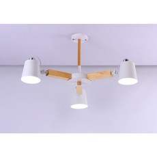 華燈惠 北歐現代簡約時尚客廳原木吊燈 可調角度投射燈 北歐創意臥室實木吊燈 大廳吸頂燈, 3頭白色, 3頭白色