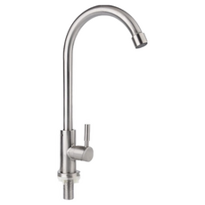 DIY合作社 304不鏽鋼立式鵝頸單冷水龍頭 流理臺水槽適用, 1個