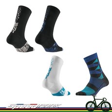 FOURIERS 騎行襪 360度彈性包覆 高密度纖維, 白底藍字, 1個