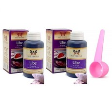 Ube Butterfly 퍼플 참마 향료 페이스트 추출물 56.7g(2온스) (2팩) + 핑크 테이블 스푼 - 인도네시아 제품 219659, Ube Butterfly 퍼플 참마 향료 페이스트 추출