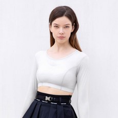 AVAVE 여성 크롭 라운드넥 냉감 이너웨어 골프 파크골프 쿨 티셔츠 화이트