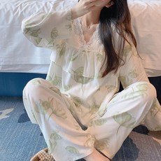春夏款棉綢睡衣女大碼長袖套裝家居服