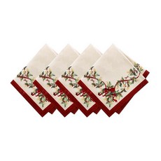 Elrene Home Fashions Villeroy & Boch 겨울 리본 & 가랜드 크리스마스/홀리데이 천 냅킨 4개 세트, 17"x17" (Set of 4 Napkins)