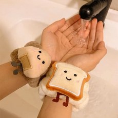 可愛造型洗臉手腕帶，吸水防濕毛絨護腕, 1個, 吐司+飯糰[各1個]
