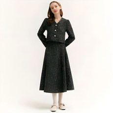 제로스트릿 브이넥 트위드 자켓 + 스커트 세트