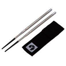 日本Captain Stag SHIKA-BASHI兩截式可收納不銹鋼筷子 環保便攜筷, 1個, 單一選項, 黑色, 筷子，收納袋