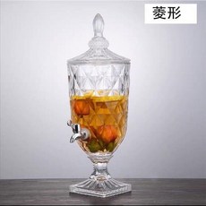 創意玻璃冷水壺 帶水龍頭大容量果汁桶, 1個, 菱形,2L