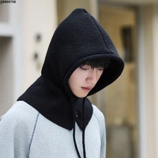 個性冬季巴拉克拉法帽套頭帽子圍脖一體針織帽，男士大頭圍保暖防風面罩