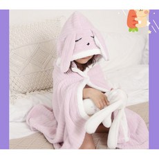 兒童浴巾斗篷 帶帽 可穿式 浴巾 穿衣式 吸水速乾, 粉色【帶帽斗篷】,70*140cm【可穿可裹】, 1個