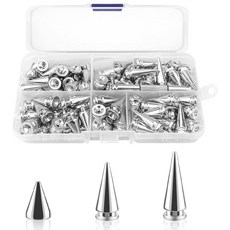 원뿔형 스터드 스파이크 스터드 리벳 펑크 록 스터드 금속 나사 뒷면 스터드 DIY용 더블 캡 리벳 가방 가죽 팔찌 목걸이 의류 드라이버가 달린 신발(3가지 사이즈), 10mm, 80개, 실버