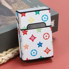 熱賣20支裝皮革煙盒 防壓磁吸個性創意收納盒 便攜防撞防潮香菸盒, 潮牌白彩花, 1個