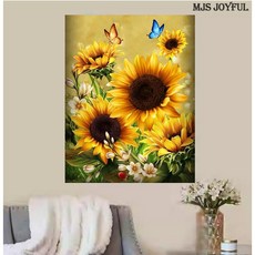 엠제이에스 명화그리기 50x40cm (캔버스형) DIY 유화 세트, KK07 - 금빛햇살 해바리기와 나비, 1개