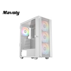Mavoly 松聖 PLUM-P206 玻璃透側 電腦機殼，支援多尺寸主機板，優異散熱系統，簡約時尚外觀, 1個, 白色