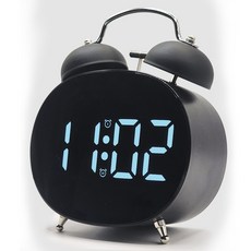 윙고 탁상 알람 시계 LED 무소음 시끄러운자명종, 타원형 블랙