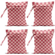 4팩 귀여운 수영복 가방 젖은 방수 여행 가능한 수영장 세척 가능 재사용 기저귀 마른, Pink Checkereded 223