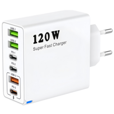 6in1 c타입 고속 충전기 120W 4USB+2PD3.0, 1개, 화이트