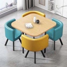 상담테이블 원탁테이블 의자 책상 세트 회의용 미팅 사각그레이책상 80x80x75cm+그린의, AM. 베이지 스퀘어 연한 파란색 노란색 가죽 의자