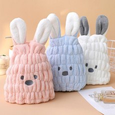 萌兔速幹發帽 兒童浴帽 嬰兒浴帽, 1個, （粉色+藍色）萌兔帽