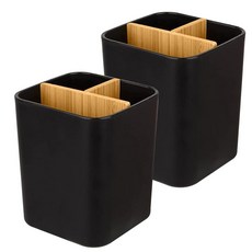 욕실용 대나무 칫솔 홀더 슬롯 3개 칫솔 및 치약 홀더 욕실 카운터 정리함 전동 칫솔 치실 면도기 2팩 블랙, 욕실용 대나무 칫솔 홀더, 슬롯 3개, 칫솔 및 치약