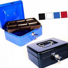 휴대용 손잡이 보관함 열쇠식 금속 수납박스 가정용 사무실 매장 카운터 탁상, 화이트