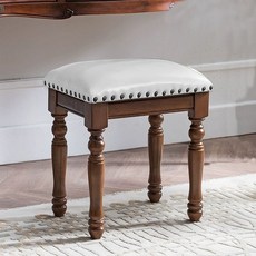 수제 자수 엔틱 복고풍 버클 의자 침실 드레스룸 화장대, 월넛 베이지화이트 가죽