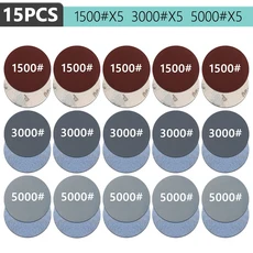 원형사포 4인치 금속 목재용 라운드 사포 후크 및 루프 샌딩 디스크 자동차 휠 헤드라이트 복원 연마 키트 사포, 15PCS 1500-3000-5000, 4 inch, CHINA