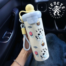 Xcup 浮球保溫杯 3D卡通圖案 便攜提繩 學生316不銹鋼喝水杯, 浮球杯【3D藍色小猫】, 600ml【保溫杯】