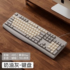 컬러 감성! 예쁜 무선 키보드 마우스 세트 사무실 데스크테리어, 2. 크림 회색/유선 키보드