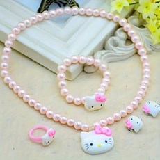5pcs 헬로키티 우아한 펜던트 목걸이 핑크 모조 진주 디자인