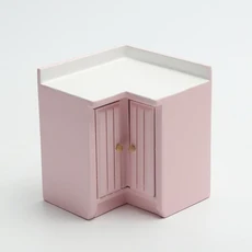 인형 집 미니 요리 테이블 싱크 카운터 세트 캐비닛 조합 1:12 주방 모델 홈 장식, 05 Pink Corner Cabinet