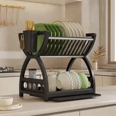 아스토 식기건조대 2단 씽크대건조대 그릇 접시 거치대 깔끔한 주방정리, 블랙, 1개
