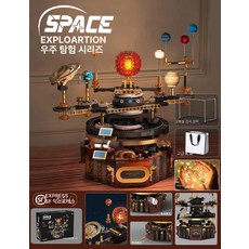 SHservice 태양계모형 행성 회전 지구 모형 태양계, 1개, 프리미엄에디션 모터 자동 조명 전시 상자 A